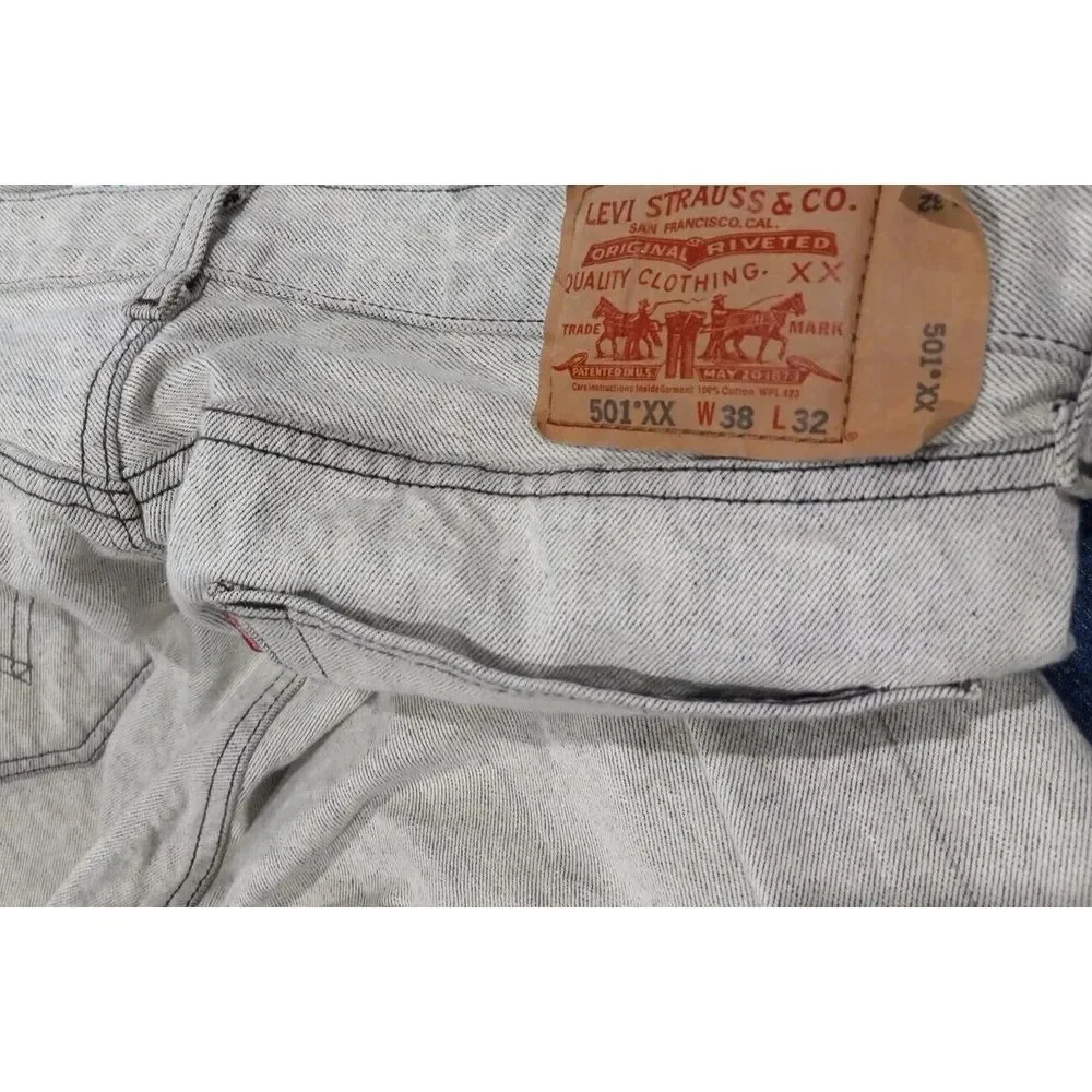 Vintage LEVI'S 501 XX Men's 38x32 Denim Jeans Straight Light Gray 80s 90s - Picture 5 of 16